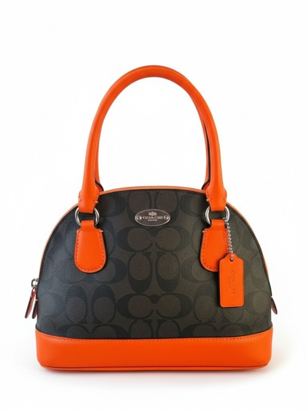 Coach Dome Satchel in Black with Bright Orange Trim